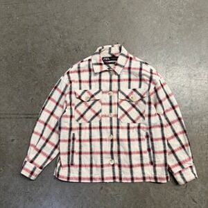 Zara Man Italian Fabric Plaid Button Down Shirt Red Navy Cream Mens XS